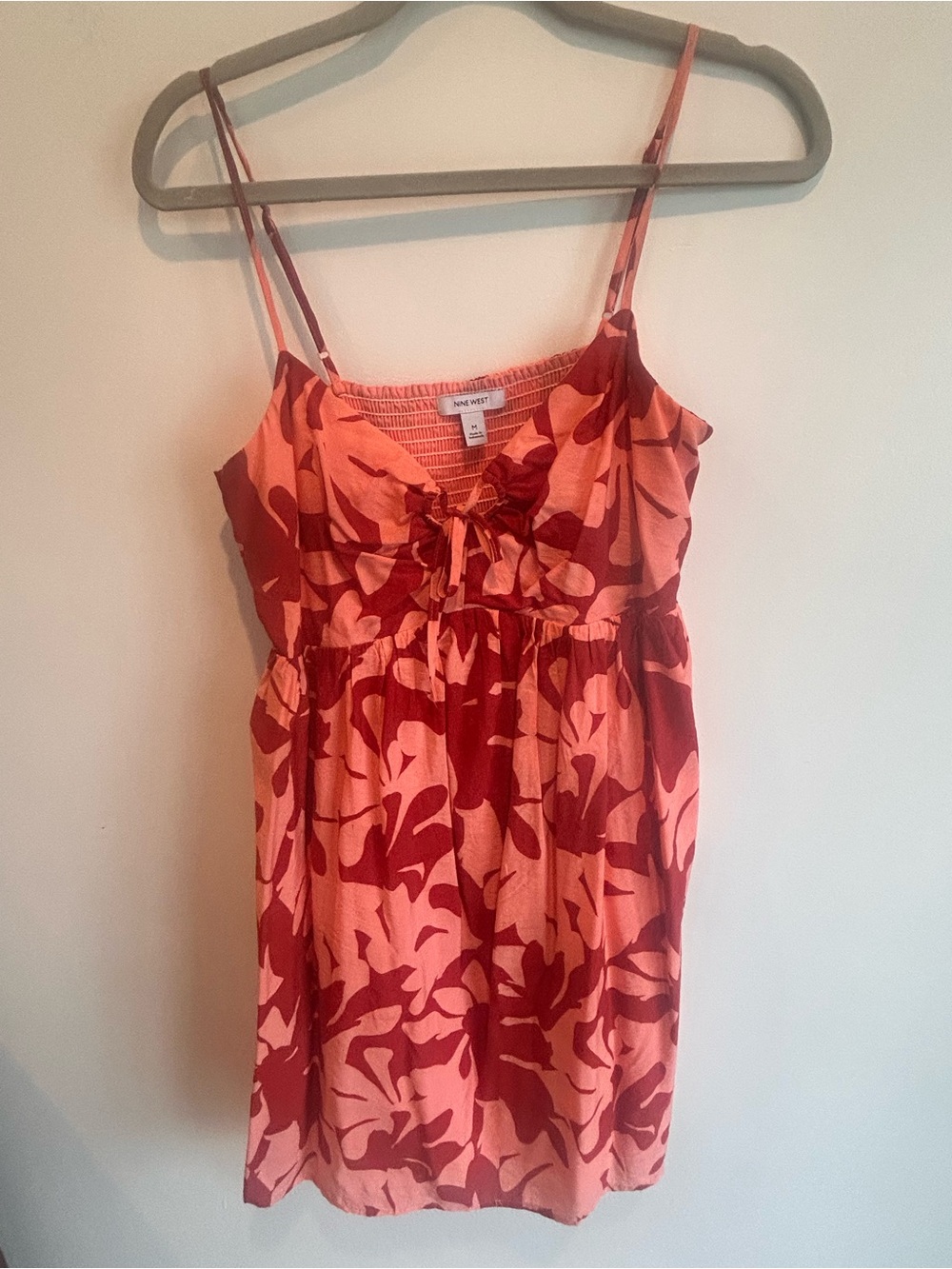 Nine West Pink and Red Floral Tie-Front Cami Dress
